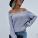 Color-Gray-Off Shoulder Loose Sweater Autumn Winter Off Shoulder Solid Color Pullover Sweater Women-Fancey Boutique