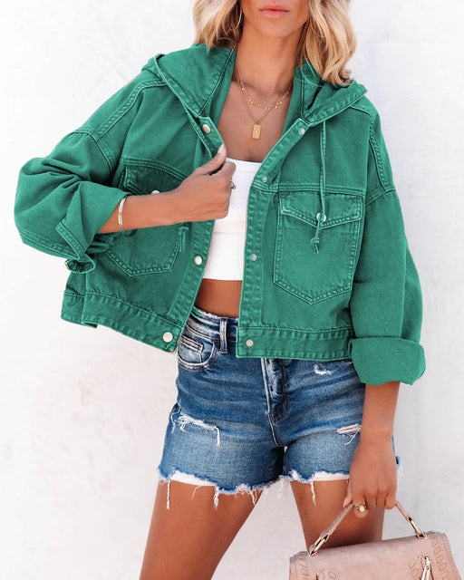 Color-Green-Denim Coat Women Autumn Winter Street Hipster Hoodie With Drawstrings Baggy Coat-Fancey Boutique
