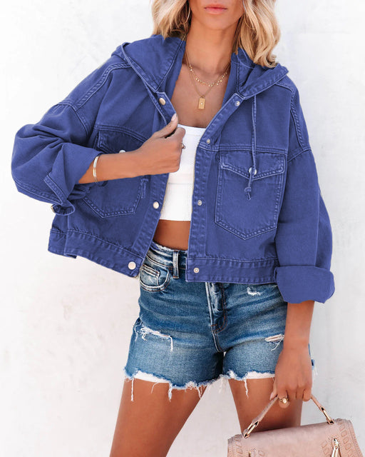 Color-Blue-Denim Coat Women Autumn Winter Street Hipster Hoodie With Drawstrings Baggy Coat-Fancey Boutique