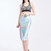 Color-Laser Silver-Metallic Coated Fabric Coated Fabric Hip Skirt All Match Tutu Split Mid Skirt Sexy One Step Skirt Summer-Fancey Boutique