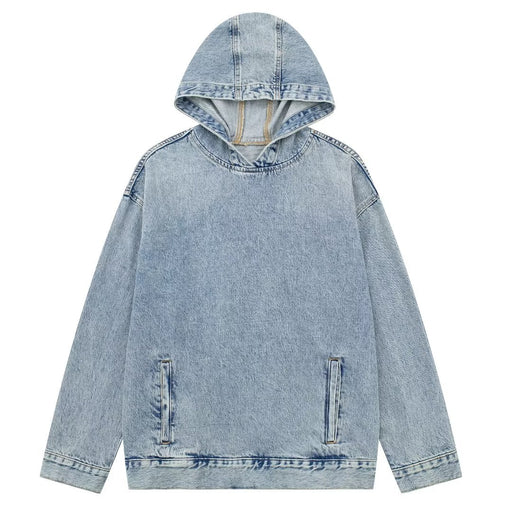 Color-Blue-Retro Couple Wear Hooded Denim Hoodie Coat Women Korean Loose Handsome Jacket Fashionable Top-Fancey Boutique