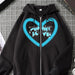 Color-Black-Heart Printing Hoodie Personality Casual Zip Coat Trendy Women Clothing-Fancey Boutique