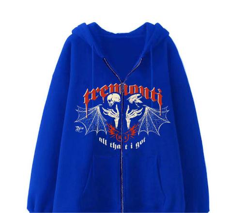 Color-Blue-Online Printed Hoodie Personality Casual Zip Coat Trendy Women Clothing-Fancey Boutique