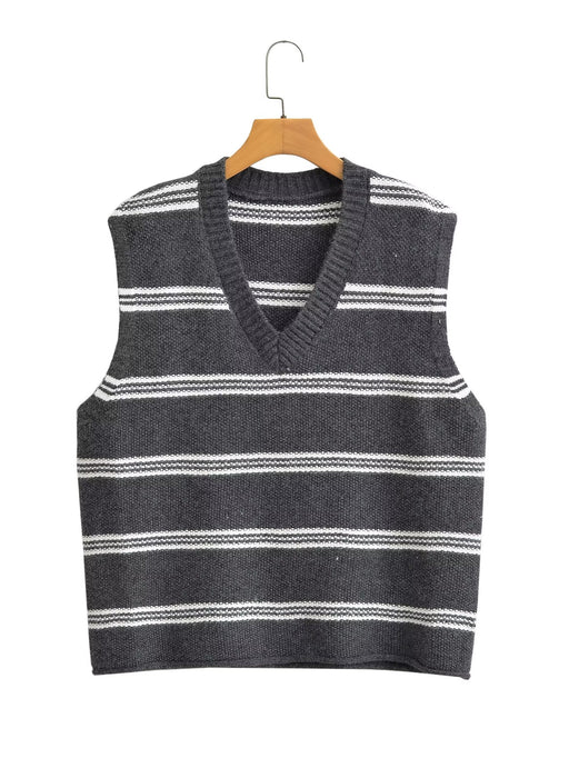 Color-Gray-Fall Women Clothing Fashionable All Match Sleeveless Striped Vest-Fancey Boutique