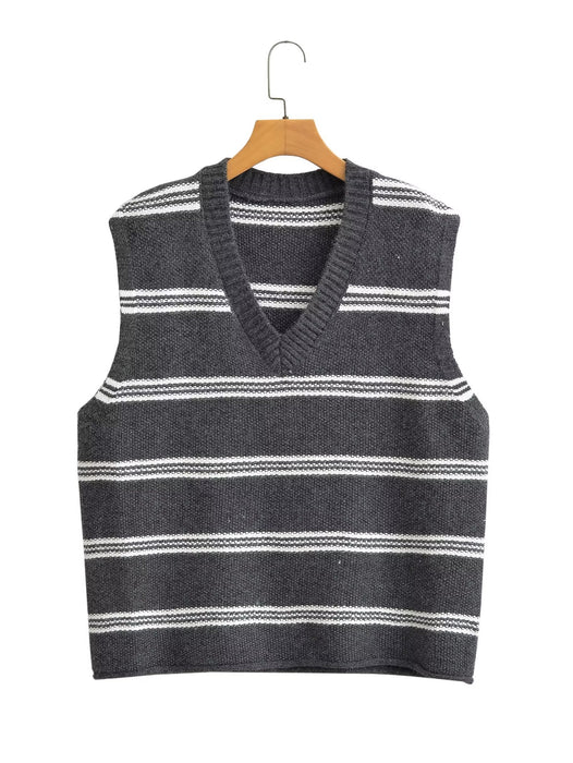 Color-Gray-Fall Women Clothing Fashionable All Match Sleeveless Striped Vest-Fancey Boutique