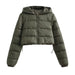 Color-Army Green-Autumn Women Clothing Urban Casual Short Hooded Cotton Coat Jacket Women-Fancey Boutique