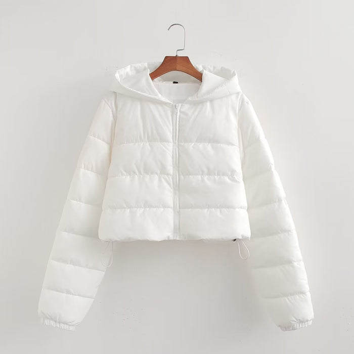 Color-White-Autumn Women Clothing Urban Casual Short Hooded Cotton Coat Jacket Women-Fancey Boutique