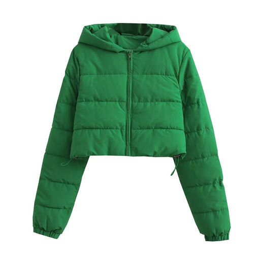 Color-Green-Autumn Women Clothing Urban Casual Short Hooded Cotton Coat Jacket Women-Fancey Boutique