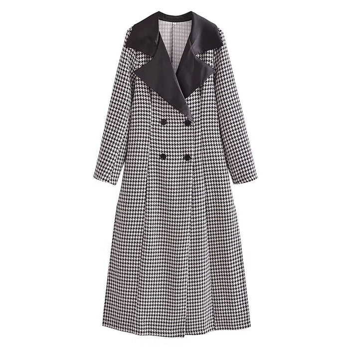 Color-Multi-Winter Polo Collar Long Sleeve Double Breasted Houndstooth Overcoat Coat for Women-Fancey Boutique