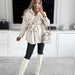 Color-White-Women Autumn Winter Fashion Belt Solid Color Woolen Jacket-Fancey Boutique