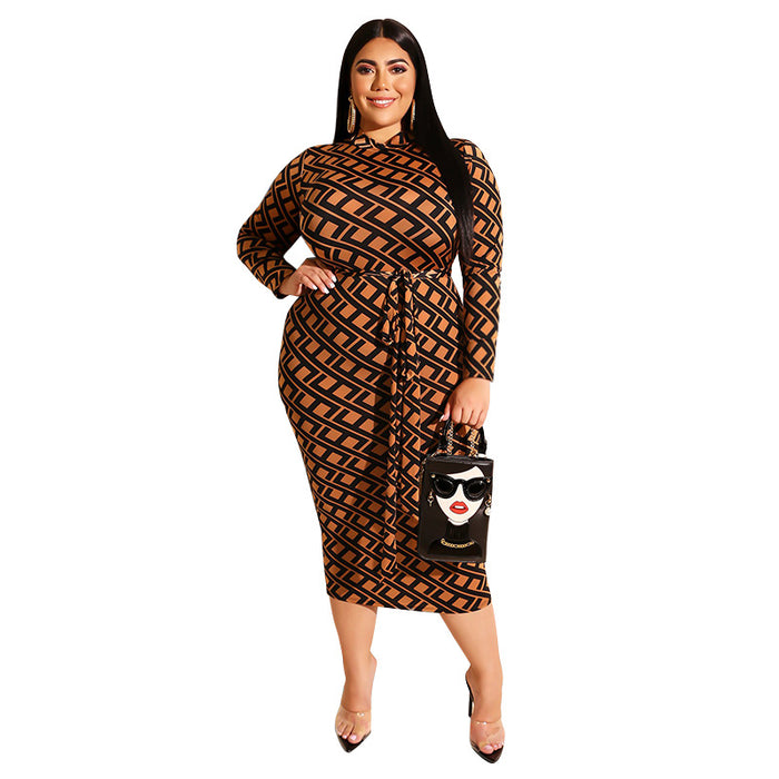 Color-Rhombus-Plus Size Printed Skinny Sheath Zipper Front Back Wearable Dress-Fancey Boutique