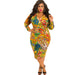 Color-Yellow-Plus Size Printed Skinny Sheath Zipper Front Back Wearable Dress-Fancey Boutique