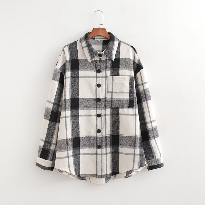 Color-Multi-Autumn Plaid Brushed Shirt College All Matching Casual Cardigan-Fancey Boutique