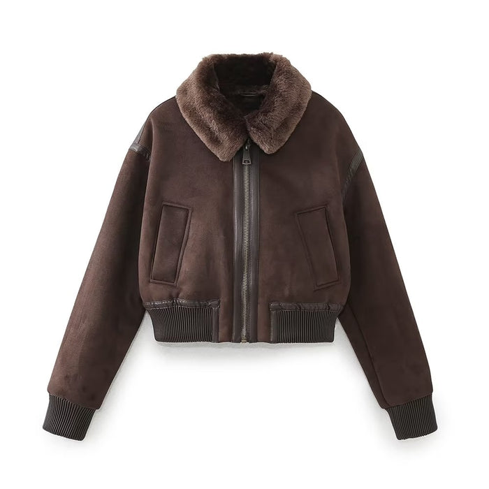 Women Autumn Y2g Double Sided Faux Shearling Jacket Short Zipper Jacket-Multi-Fancey Boutique