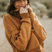 Color-Camel-Autumn Winter Women Sweater Solid Color Sanding Big Pocket Loose Lapels Pullover-Fancey Boutique