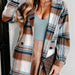 Color-Brown Blue-Ladies Autumn Winter Woolen Coat Brushed Plaid Collared Multi Button Double Pocket Mid Length Jacket-Fancey Boutique