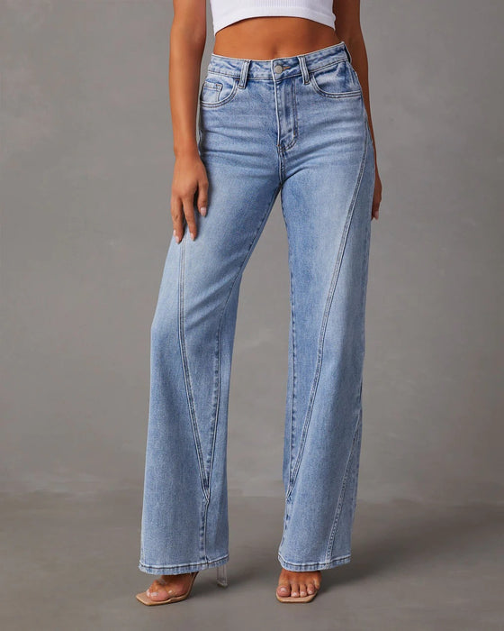 Loose Stitching Wide Leg Women Jeans Women-Blue-Fancey Boutique