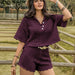 Color-Purple-Women Hollow Out Cutout Knitted Sets-Fancey Boutique