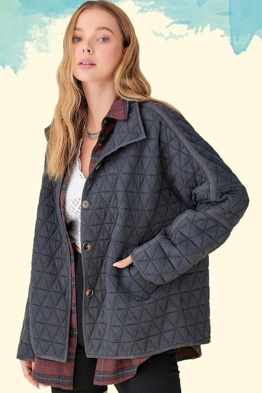 Color-Dark Grey-Ladies Fall Winter Jacket Quilted Cotton Triangle Twisted Thickened Knitting Double Pocket Turn Down Collar Coat-Fancey Boutique