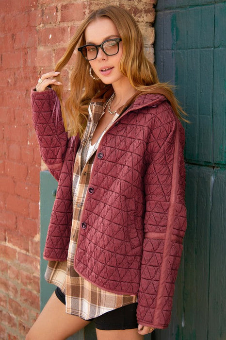 Color-Red Coffee Color-Ladies Fall Winter Jacket Quilted Cotton Triangle Twisted Thickened Knitting Double Pocket Turn Down Collar Coat-Fancey Boutique