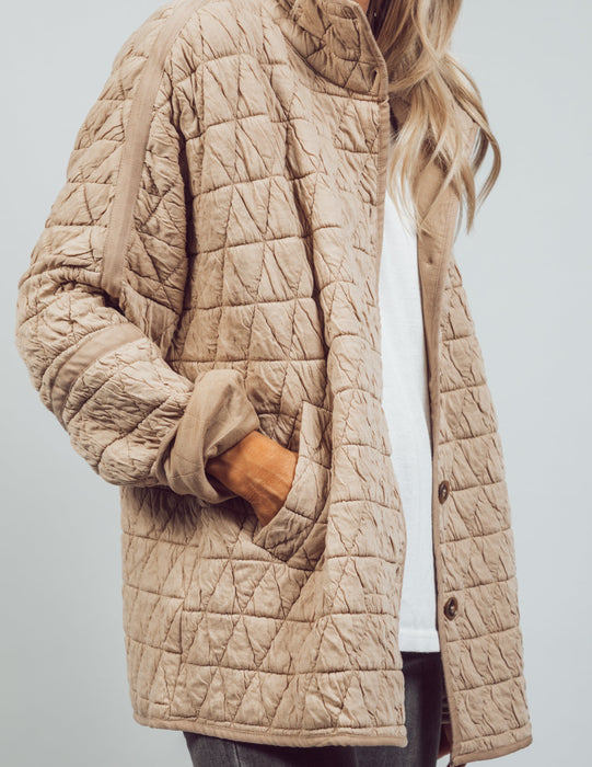 Color-Khaki-Ladies Fall Winter Jacket Quilted Cotton Triangle Twisted Thickened Knitting Double Pocket Turn Down Collar Coat-Fancey Boutique