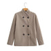 Color-Khaki-Fall Women Clothing Office Double Breasted Two Tone Woolen Coat-Fancey Boutique