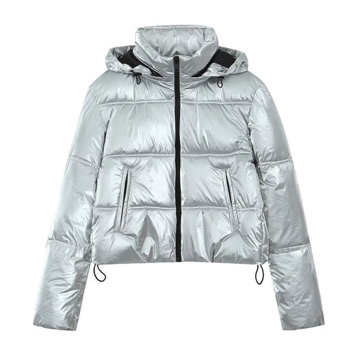 Color-Silver-Women Clothing Metal Cotton Jacket Short Thick Jacket-Fancey Boutique