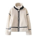 Color-White-Autumn Women Clothing Street Casual Fleece Stand up Collar Jacket-Fancey Boutique