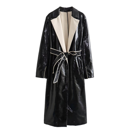 Color-Black-Autumn Winter Casual Leather Thickened Trench Coat Loose Fashionable Jacket Women-Fancey Boutique