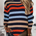 Color-Autumn Contrast Color Striped Sweater Round Neck Office Loose Fitting Long Sleeve Sweater-Fancey Boutique