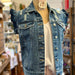 Color-Blue-Ladies Ripped Denim Collared Button Flying Sleeves Short Sleeve Jacket-Fancey Boutique