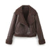 Color-Brown-Autumn Women Street Fleece Motorcycle Short Jacket Coat-Fancey Boutique