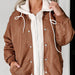 Color-Brown-Autumn Winter Women Bomber Jacket Faux Two Piece Cotton Hooded Buckle Plush Lined Coat-Fancey Boutique