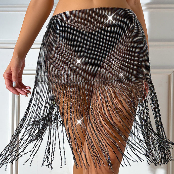 Color-Black Skirt-Fishnet Suit Sexy Grid Rhinestone Two Piece Suit-Fancey Boutique