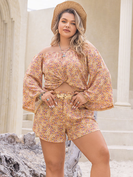 Color-Multi-Plus Size Clearance Mixed Batch Casual Vacation Off Shoulder Long Sleeve Shorts Two Piece Suit-Fancey Boutique