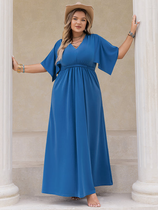 Color-Blue-Plus Size Office Elegant Women Clothing A line Dress-Fancey Boutique