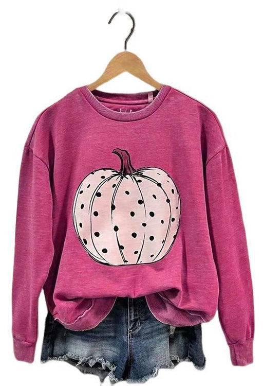 Color-Magenta-Ladies Cotton Halloween Limited Washed Worn Rib Stitching Thickening Sweater-Fancey Boutique