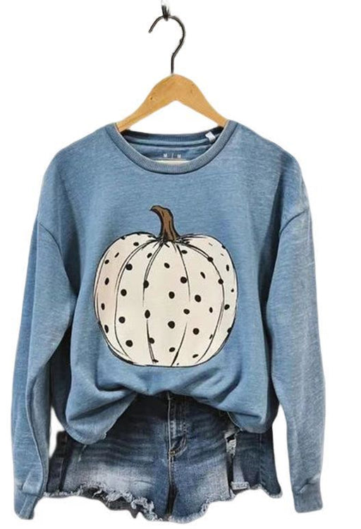 Color-skyblue-Ladies Cotton Halloween Limited Washed Worn Rib Stitching Thickening Sweater-Fancey Boutique