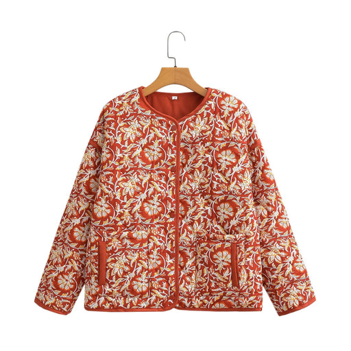 Color-Floral Pattern-Autumn Women Clothing Street Casual Pattern Print Cotton Padded Jacket Coat-Fancey Boutique