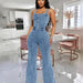 Color-Blue Black-Platform Women Casual Sexy Strap Denim Jumpsuit Wide Leg Pants Bell Bottom Pants-Fancey Boutique