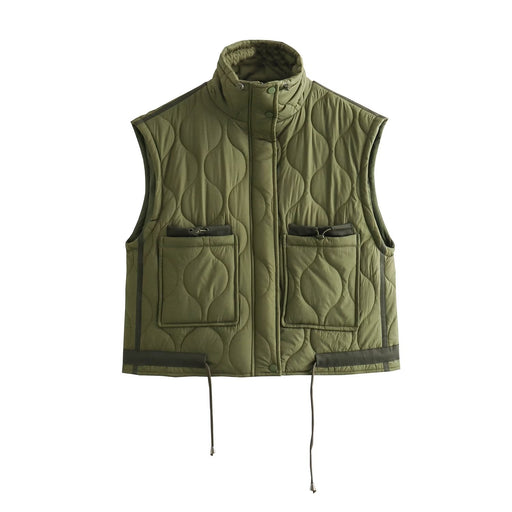 Color-Army Green-Autumn Women Clothing Street Casual Cotton Padded Jacket Vest Coat-Fancey Boutique
