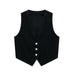 Color-Black-Placket Button Triangle Hem Autumn Winter Outerwear Short Denim Vest-Fancey Boutique