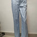 Color-Light Blue-Autumn Winter Metallic Coated Fabric High Waist Slimming All Matching Simple Wide Leg Pants-Fancey Boutique