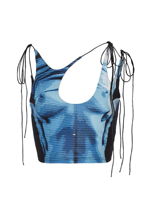 Color-Light Blue-Sexy Street Body Print Strap Vest-Fancey Boutique