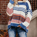 Color-Blue-Autumn Winter Women Loose Pullover Patchwork Thick Knitwear Striped Sweater-Fancey Boutique