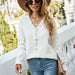 Color-White-Autumn Winter Sweater Button Ruffle V neck Knitwear for Women-Fancey Boutique