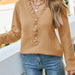 Color-Khaki-Autumn Winter Sweater Button Ruffle V neck Knitwear for Women-Fancey Boutique
