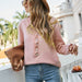Color-Pink-Autumn Winter Sweater Button Ruffle V neck Knitwear for Women-Fancey Boutique