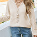 Color-Apricot-Autumn Winter Sweater Button Ruffle V neck Knitwear for Women-Fancey Boutique