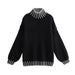 Color-Black-Fall Women Clothing Loose Two Color Thread Pullover-Fancey Boutique